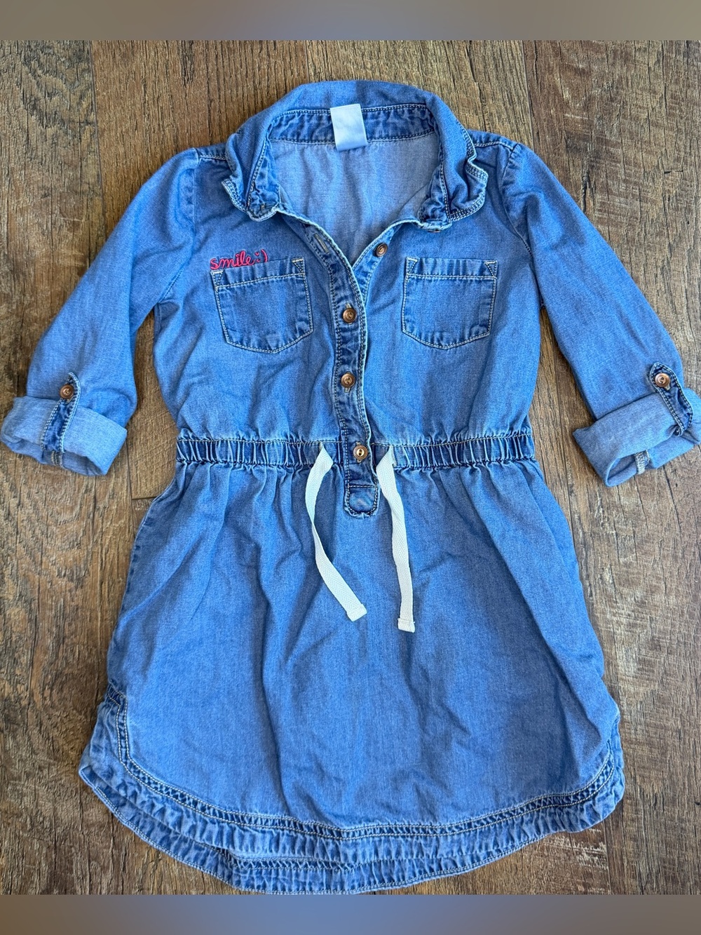 Carter’s Girls Toddlers Jean Collar Drawstring Shirt Roll Sleeves Demin Dress 4T